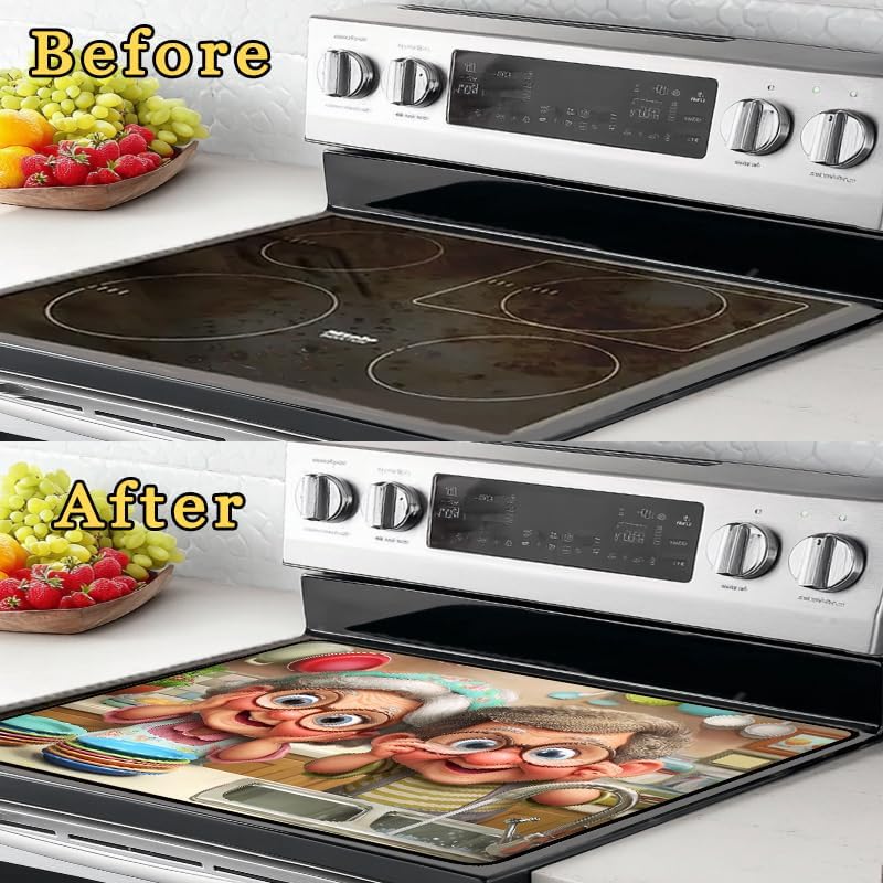 WRTCPOC Cute Grandpa and Grandma Stove Top Cover for Electric Stove,Funny Old Couple Glass Top Stove Cover Protector,Old Lady Glass Cooktop Covers Kitchen Flat Electric Stove Top Covers - Image 5